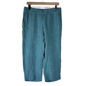 J. Jill Pure Jill Linen Teal Elastic Waist Cropped Pull On Pants